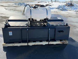 Large industrial tank on a pallet outdoors with snow in the background