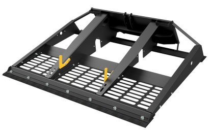 Black metal frame with grid design on a white background