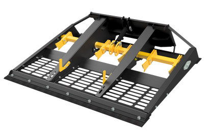 Black and yellow agricultural attachment on a white background