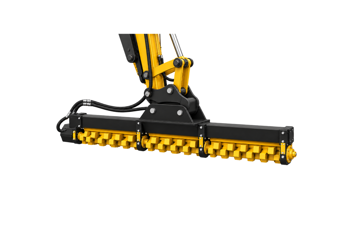 Quick Attach Limb Cutter attachment with a horizontal yellow cutting rotor and black frame, shown on a transparent background.