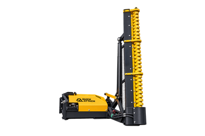 Quick Attach Limb Cutter attachment with a yellow vertical cutting head and black hydraulic mounting frame, shown on a transparent background.