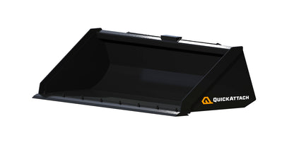 Black CAD rendering of a skid steer bucket attachment