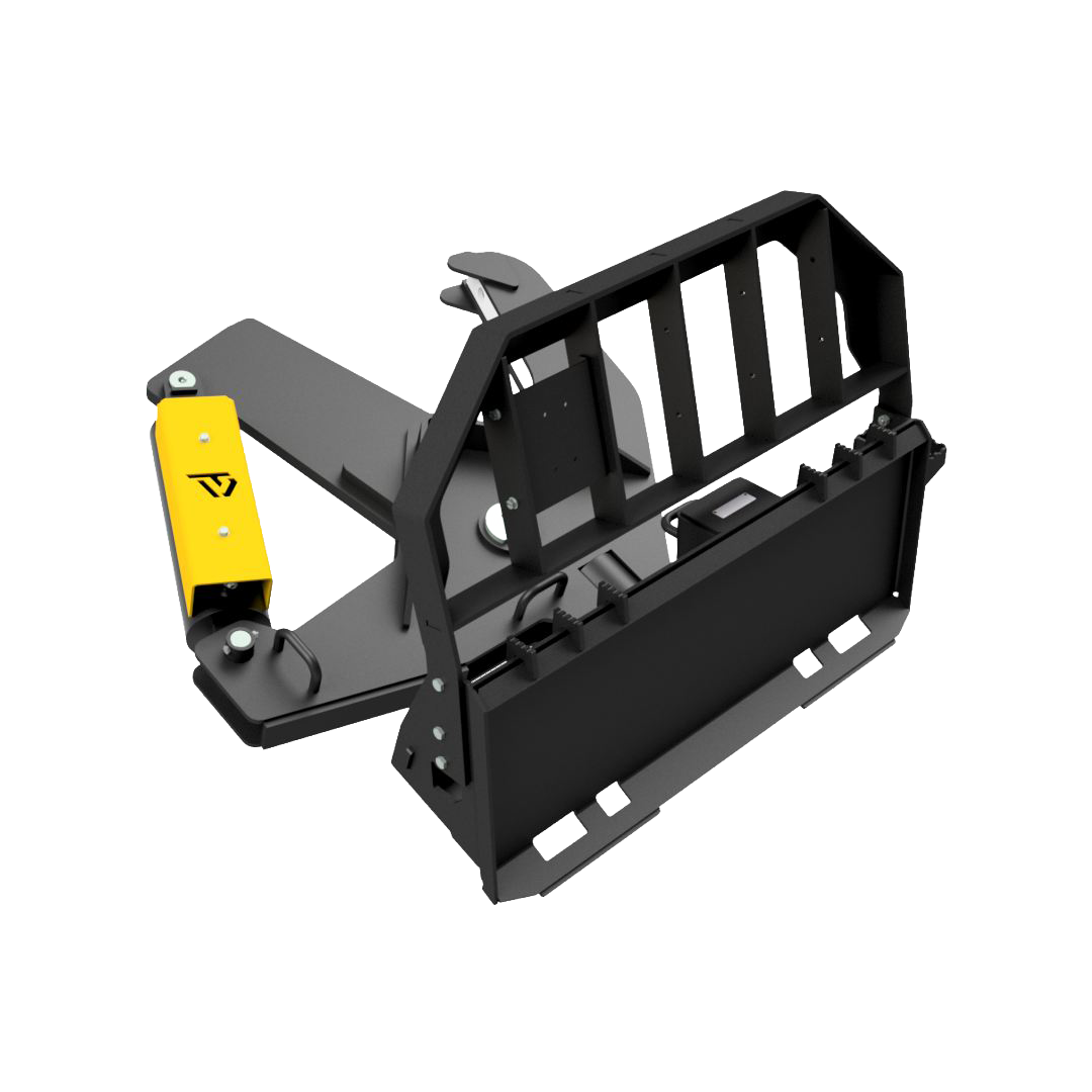 tree shear skid steer attachment on a white background
